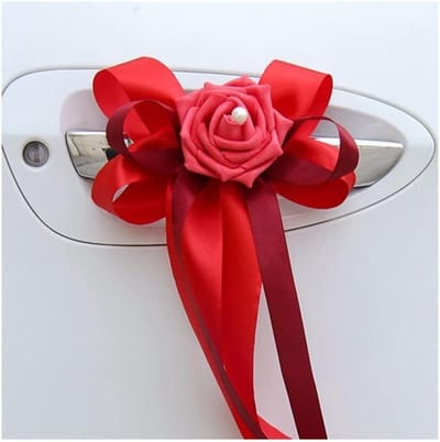 Strik en lint, 6 stuks auto strikken bloemen versiering decoratie for bruiloft auto achteruitkijkspiegel deurklink stoel terug bloem decoratie bruiloft arrangement 4#