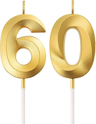 60ste Verjaardag Kaarsen - Taart Nummer Kaarsen - Gelukkige Verjaardag Taart Topper Decoratie voor Verjaardagsfeest - Bruiloft en Verjaardagsviering Benodigdheden (Goud)