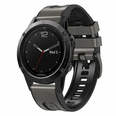 By Qubix - Geschikt voor Garmin bandje - 26mm Quickfit - leer + siliconen bandje - Grijs - Geschikt voor Garmin Instinct 3 - 50mm