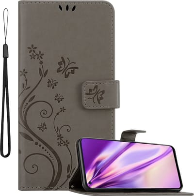 Cadorabo Hoesje geschikt voor Oppo Reno6 5G in BLOEMEN GRIJS - Beschermhoes in bloemmotief met magnetische sluiting, standfunctie en kaartsleuven Book Case Cover Etui
