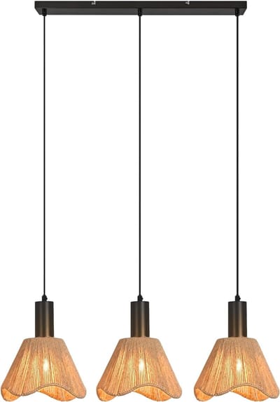 Glitzerlife - Hanglampen - Boho Retro Vintage - 3xE27 - Verstelbare hoogte - Rattan papierkoord ijzer - Ø22cm - 25W 220-240V - hanglampen eetkamer verstelbaar - Eetkamer Slaapkamer Woonkamer