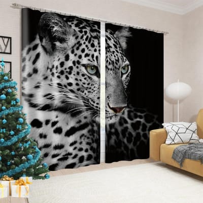 Rode Bloemen Wilde Tijger Luipaard Gordijnen Rolluiken Perfect voor Familiekamer Kinderkamer Badkamer Keuken Kantoor Deur Woondecoratie W65X60H(cm)X2Pcs&Hook