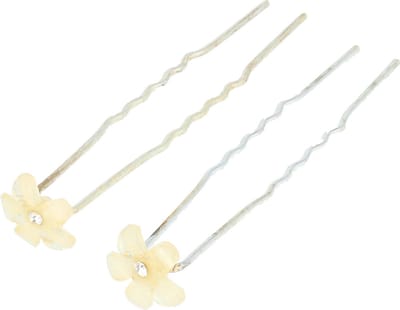 Haarsoires Haarspeld Haarpinnen 7cm - Bloem Strass Steentje - Creme Zilver - Set van 2 - Sierpinnen voor Opsteekkapsels - Hair Pins