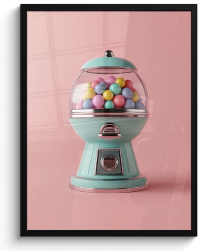 Poster in lijst - Fotolijst 50x70 cm - Posters - Kauwgom - Retro - Snoep - Roze - Posterlijst zwart - Decoratie - Wanddecoratie woonkamer - Muurdecoratie slaapkamer