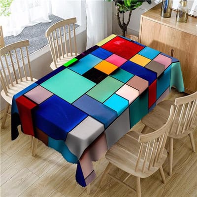 Gestreept Ruitjes Patchwork Patroon Waterdicht Tafelkleed Kleurdoos Verdikken Rechthoekig En Rond Tafelkleed Voor Bruiloft 137 X 183CM blue