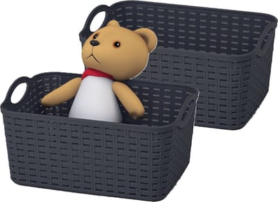 Plasticforte opbergmandje/kastmandje - 2x - 12 liter - zwart - kunststof - 33 x 24 x 21 cm - nestbaar