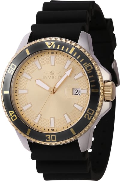 Invicta Pro Diver 46135 Heren Horloge - Waterdicht - Analoog - Quartz Uurwerk - Roestvrij Staal met gouden Wijzerplaat - 45mm