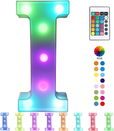 Lichtgevende Letter I - 22 cm - RGB Met Afstandsbediening