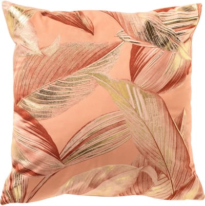 Dutch Decor MAYSA - sierkussen 45x45 cm - bladmotief - Peach Bloom - roze, goud, oranje - Inclusief binnenkussen - Luxe kussens voor woonkamer & bank