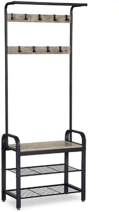 Hoppa! Kapstok - Garderoberek Staand - Schoenenrek - Greige - Staal/Hout - 72x33,7x183cm (BxDxH)