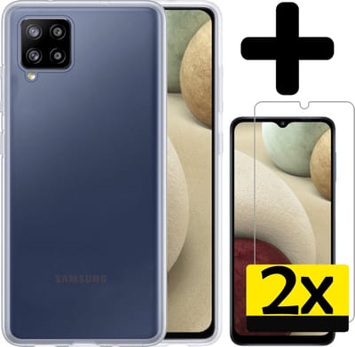Hoesje - Met 2x Screenprotector - Geschikt voor Samsung Galaxy A12 - Sterk & Shockproof - Back Cover - Siliconen Case - Telefoon Hoes - Telefoonhoesjes - Transparant