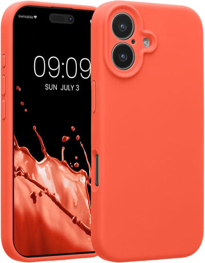 kwmobile telefoonhoesje geschikt voor Apple iPhone 17 - TPU backcover met siliconen coating - Smartphone case in neon koraal