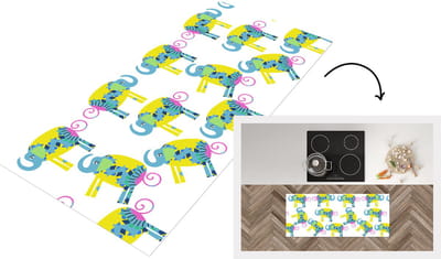 Keukenloper - Loper keuken - Olifant - Geel - Ornament - Patronen - 120x50 cm - Keukenloper vinyl