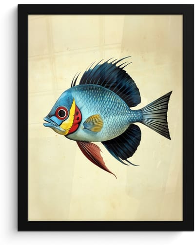 Poster in lijst - Fotolijst 30x40 cm - Posters - Blauw - Kieuwen - Vis - Illustratie - Posterlijst zwart - Decoratie - Wanddecoratie woonkamer - Muurdecoratie slaapkamer