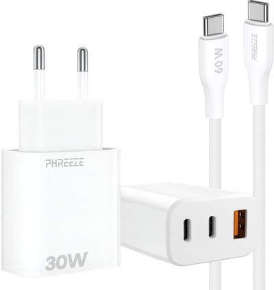 3 - Poorts snellader met usb C met usb A poorten - Incl. usb C naar usb C oplaadkabel 1m