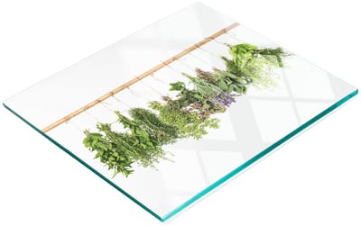 Decoratieve snijplank van gehard glas met kruidenkoord 60x52 cm