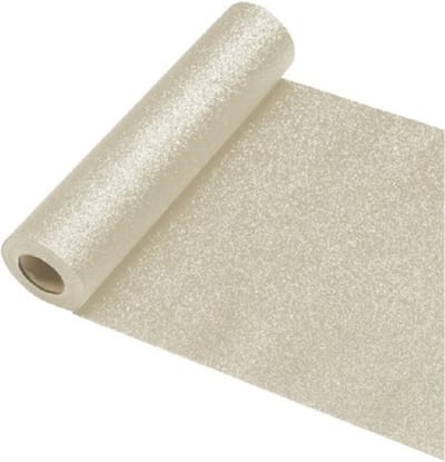 Chaks Tafelloper op rol - creme witte glitter - 30 x 500 cm - polyester