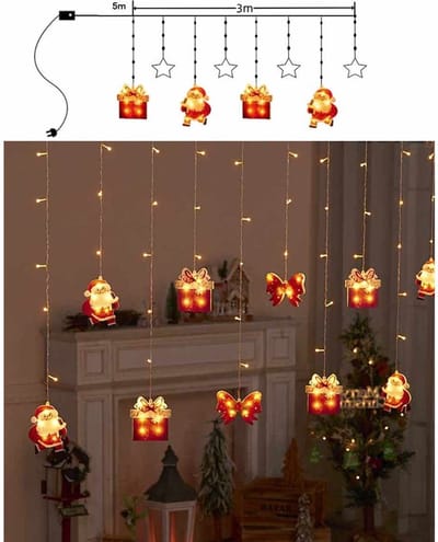 Kerst Raamverlichting-Accu-LED String-3 m x 0,6m-binnen-hangende lichtjes ster geschenkdoos Kerstman-woningdecoratie-voor Indoor Party Bruiloft Slaapkamer (Warm Wit0)