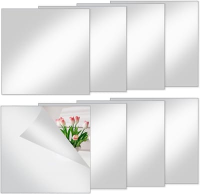 Set van 8 Zelfklevende Spiegeltegels 20x20cm - Flexibele Acryl Spiegels voor Badkamer, Deuren en Wanden, Breukbestendig en Frameloos