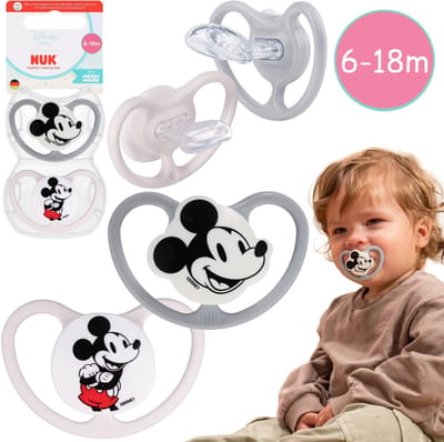 DISNEY Mickey Mouse NUK Air-fopspeen, orthodontische siliconenfopspeen voor baby's 6-18m – set 2 stuks