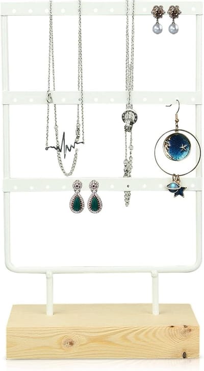Oorbellen en Sieraden Organizer met Houten Basis, 36 Gaten Oorbelhouder voor Meisjes, 5.9 x 2.8 x 10.4 Inch, Perfect voor Sieradenopslag