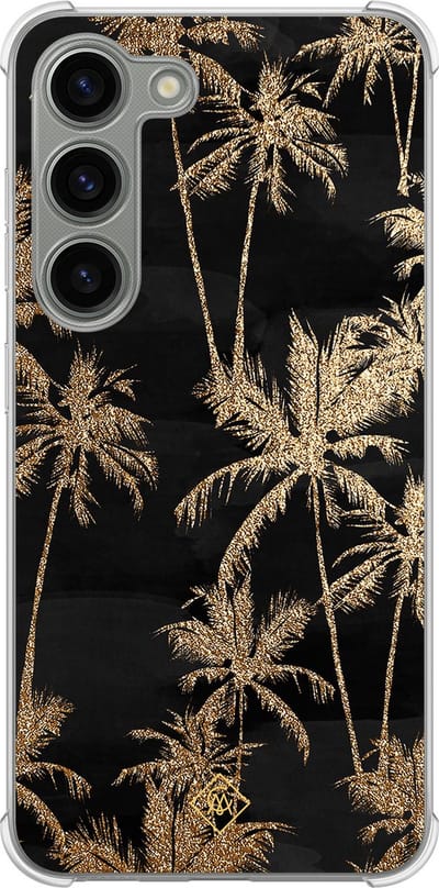 Casimoda® hoesje - Geschikt voor Samsung Galaxy S23 - Palmbomen - Shockproof case - Extra sterk - Siliconen/TPU - Goudkleurig, Transparant