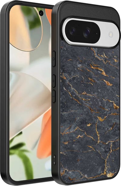Geschikt voor Google Pixel 9 Telefoonhoesje met Grijs Goud Marmer Opdruk - TPU Backcover Case Grey Gold Marble Design - Zwart - Smartphonica geschikt voor Google Pixel 9