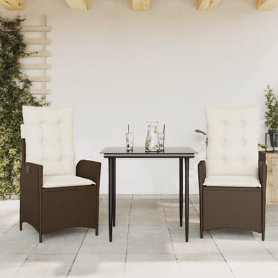 vidaXL - 3-delige - Tuinset - met - kussens - poly - rattan - bruin