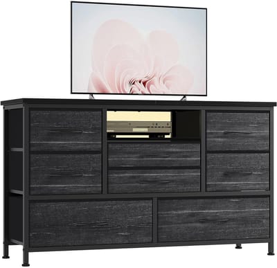 Geargalaxy TV-Meubel met 8 Laden - Televisiemeubel - Opbergkast - TV Dressoir - Mediameubel - Met LED Verlichting - Zwart/Grijs