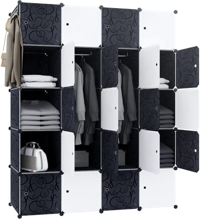 NAIZY Reksysteem Kledingkasten PP Kunststof Kubusrek met Deuren, Doe-het-zelf Garderobekast Opbergkast Opbergdozen van kleding, schoenen, boeken, speelgoed (Zwart, 20 vakken)