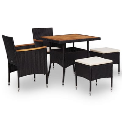 vidaXL - 5-delige - Tuinset - poly - rattan - en - acaciahout - zwart
