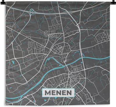 Wandkleed - Wanddoek - Kaart – Plattegrond – Stadskaart – Menen – België - Grijs - 180x180 cm - Wandtapijt