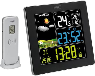 Weerstation Draasloos Binnen/Buiten - Weerstation - Zwart - Draadloze buitensensor - Groot kleurendisplay - Voor Binnen- en Buitengebruik
