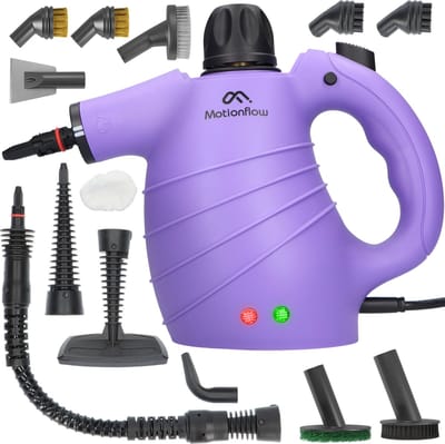 Motionflow 14-in-1 Stoomreiniger - Krachtig Stoomapparaat vloer, bank, badkamer & tapijt - 1150 Watt handstomer - Vlekkenreiniger - Handstoomreiniger voor kleding - Tapijtreiniger - 450 ML Steam Cleaner - 14-Delige accessoires Set