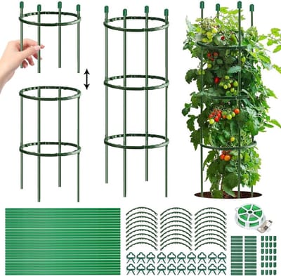 Famanu - Tomaten-Klimhulp Met Verstelbare Hoogte – 141 Stuks Voor Komkommers, Bloemen en Planten – Tomatenkooi, Plantensteun, Tomatentoren, Klimrek Voor Tuin