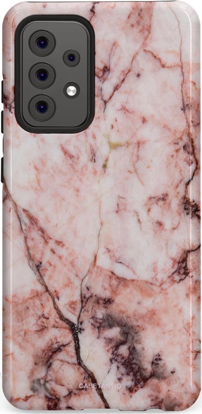 Casetastic hoesje geschikt voor Samsung Galaxy A52 (2021) 5G / Samsung Galaxy A52 (2021) 4G - Dubbellaagse bescherming - Koraalrif Marmer - Fashion Case - Lichtroze Perzik