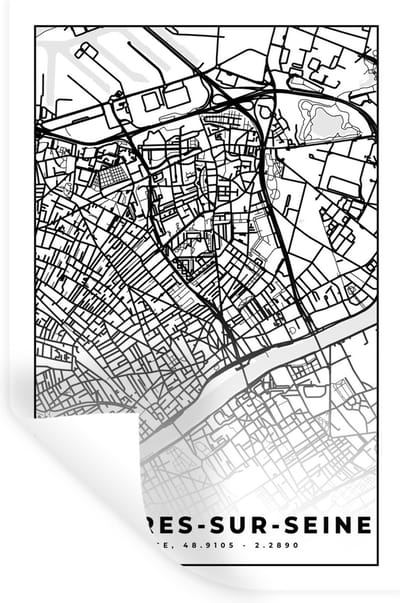 Muurstickers - Sticker Folie - Plattegrond - Asnières-sur-Seine - Kaart - Frankrijk - Stadskaart - Zwart wit - 20x30 cm - Plakfolie - Muurstickers Kinderkamer - Zelfklevend Behang - Zelfklevend behangpapier - Stickerfolie