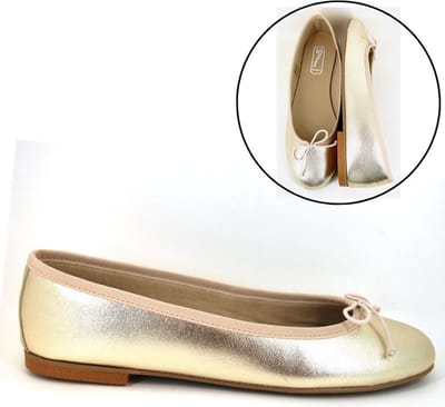 Stravers - Zachte Leren Ballerina Schoenen Maat 45 Dames Grote Maten Champagne Goud Flatjes