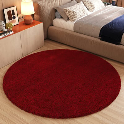 Tapiso Essence Vloerkleed Rood Hoogpolig Shaggy Woonkamer Tapijt Maat- 80x80