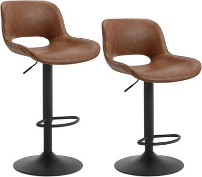 BukkitBow - Luxe Moderne Barkrukken - In Hoogte Verstelbaar - Met Voetensteun - Kunstleer/Imitatie Leer - met Metalen Onderstel - Set van 2 Stuks - Bruin