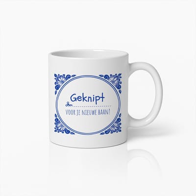 Geknipt Voor Je Nieuwe Baan Mok 330ml – Grappige Nederlandse Quote Beker – Leuk Felicitatiecadeau voor Collega’s & Vrienden