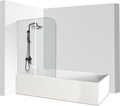 badwand Badplaats 5 mm dik Helder Glas Badscherm Draaibaar veiligheidsglas Inklapbare wand 2-delig 100x140cm zilver