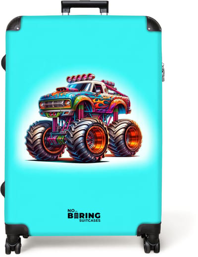 NoBoringSuitcases.com® - Koffer groot - Reiskoffer lichtgewicht - Illustratie van een monstertruck - Rolkoffer met 4 wielen - Grote trolley XL - 98 liter bagage