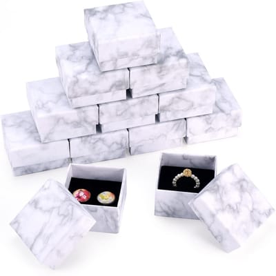 24 Stuks Witte Marmeren Vierkante Cardboard Sieraden Dozen voor Armbanden en Hangers, 5x5x3.2cm, Perfect voor Cadeaus en Sieradenopslag
