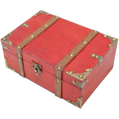 Rechthoek Schatkist Vintage Grote Capaciteit Versterkte Hoeken Houten Schatkist voor Ansichtkaarten Small red