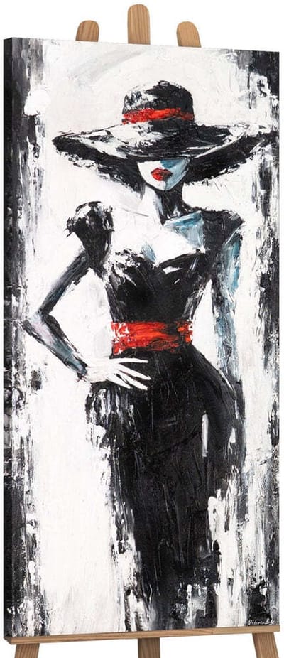 Canvas schilderij panoramisch 115x50 handgeschilderd mysterieuze vreemdeling portret – YS-Art Gallery – Intrigerende wanddecoratie voor woonkamer – Modern schilderij voor hal