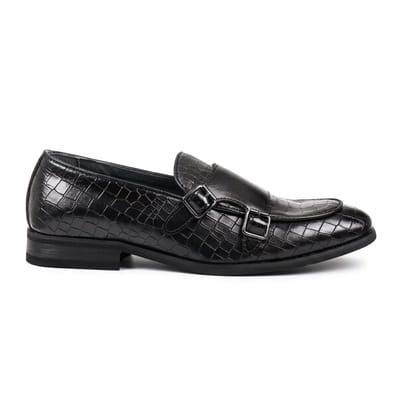 Zwarte veganistische leren loafer schoenen met dubbele monk strap voor heren