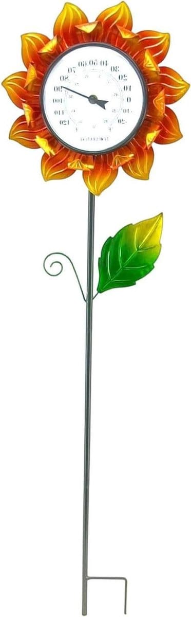 Decoratieve Weerstation - Tuinthermometer - Buiten Temperatuur - Zonnebloem Design - 31.7 cm - Geel