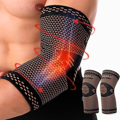 KANGKA® Elleboogbrace Maat L - Copper Elbow Sleeves - Elleboogband - Elleboog Bescherming - 1 Paar (Rechts en Links)