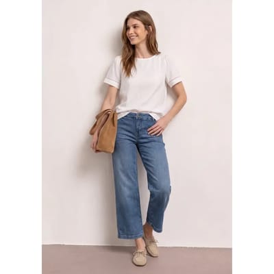 7/8 Denim culottes met mid waist en knoopdetails